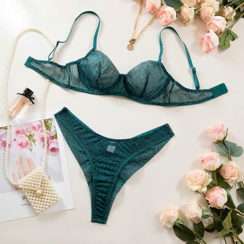 Sheer Mesh Bra - 2-teiliges Damen-Dessous-Set, ultradünnes, atmungsaktives Mesh-Unterwäsche-Set, zartes